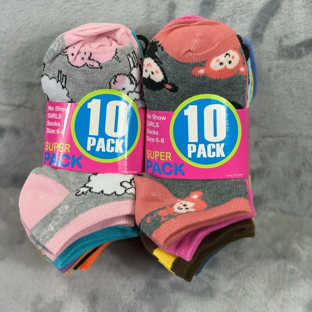 20 Pack Girls No Show Socks Size 6-8 Monkey Sea Creature Colorful GN26-10 NEW